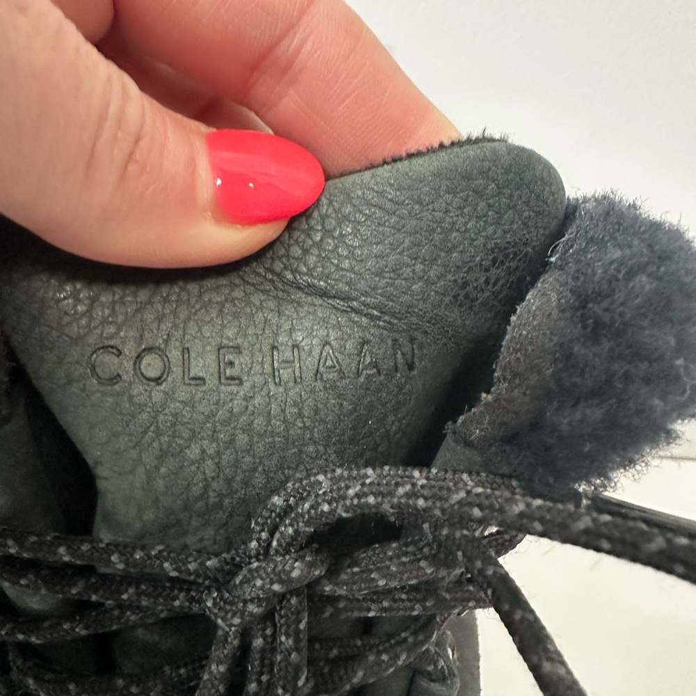 Cole Haan Black Shearling Trim Lace‑Up Winter Boots Size 8.5 B - Picture 3 of 13